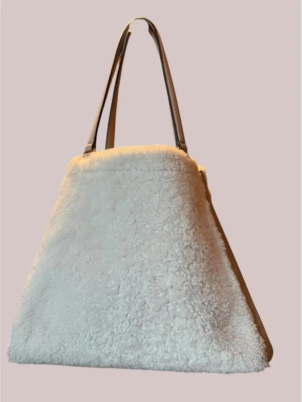Tory Burch Shearling Tote Bag with Leather Handles